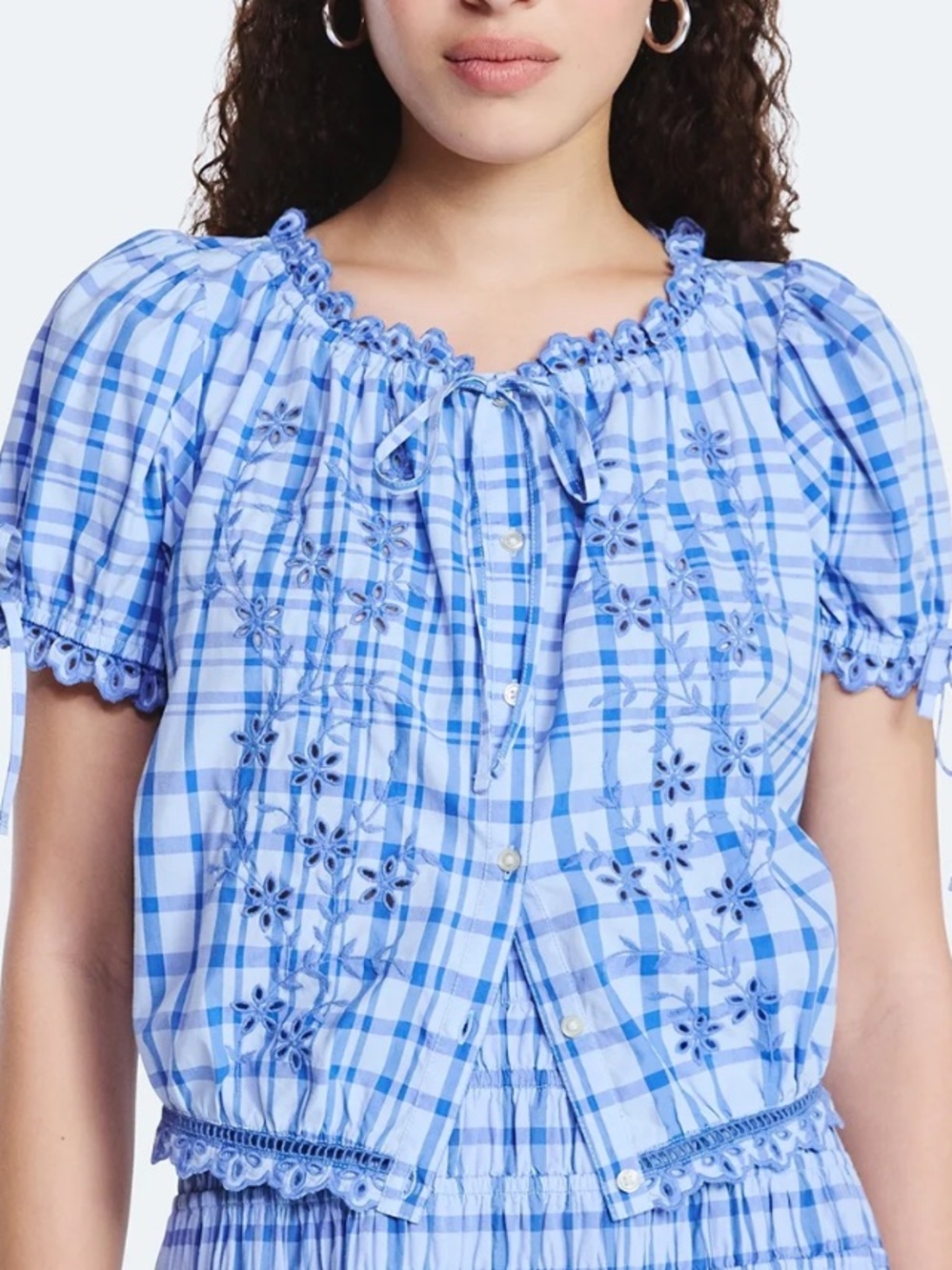 Free Assembly | NWT Women's XXL Embroidered Cropped Cotton Top w/‎ Short Sleeves